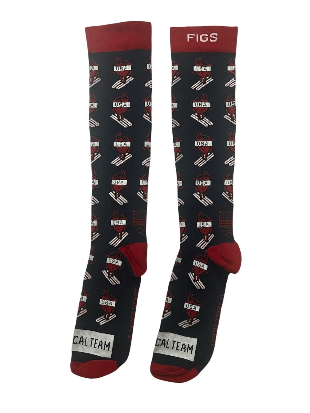 FIGS Unisex Team USA Over the Calf Red Blue Compression Socks L Work Travel